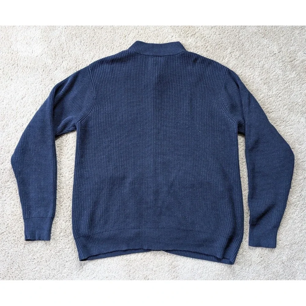 Peter Millar Button Down Wool Sweater Mens Large‎ Navy Elbow Patches Blue Knit